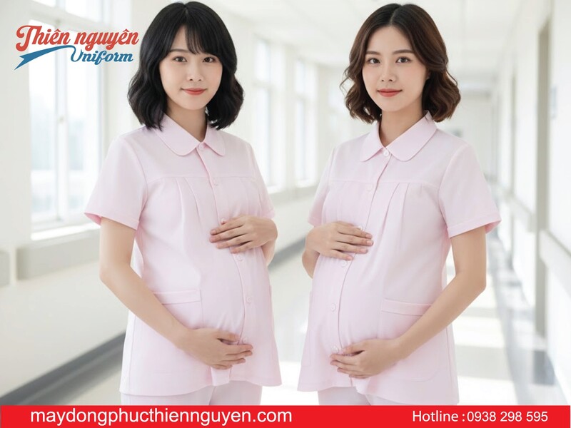 mẫu đồng phục phụ sản màu hồng 
