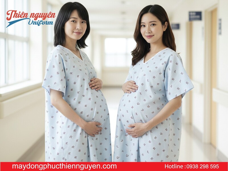 Mẫu trang phục đầm cho thai sản có in họa tiết