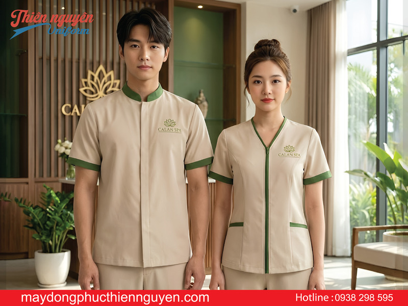 Mẫu đồng phục spa cổ V cho kỹ thuật viên