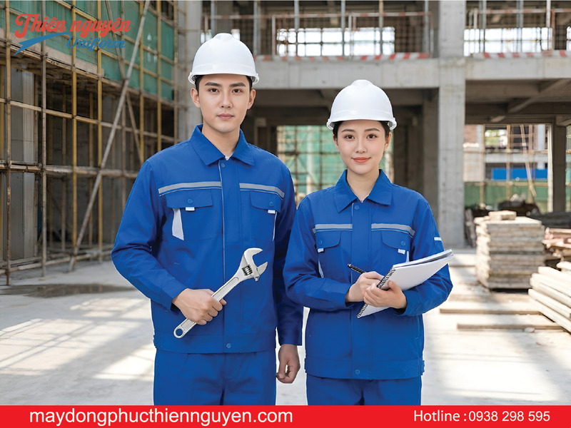 chất vải may đồng phục sửa xe máy màu xanh dương dài tay có phản quang