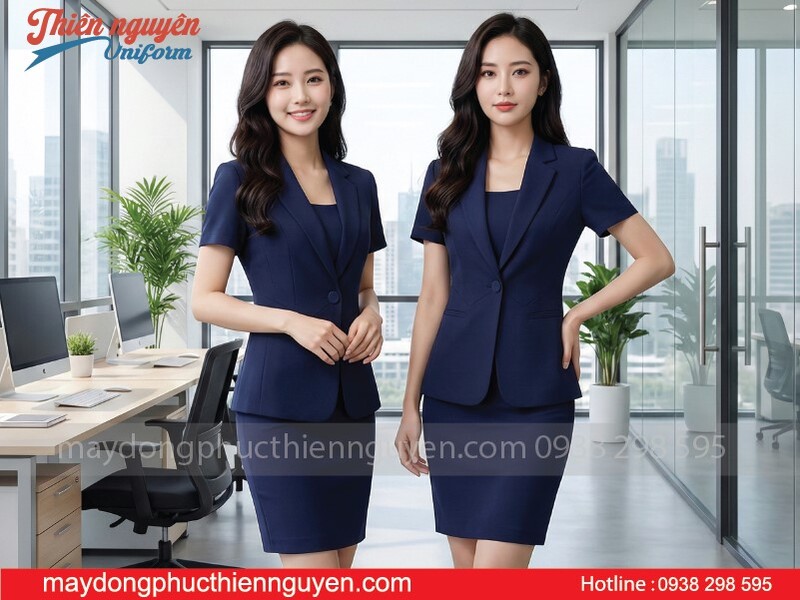 mẫu đồng phục vest nữ màu xanh cao cấp - Thiên Nguyên Uniform