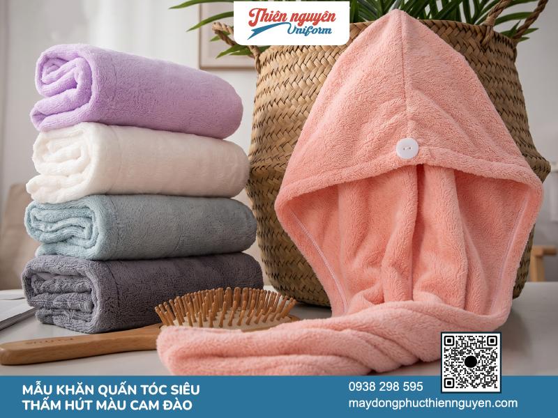 Mẫu khăn quấn tóc màu cam đào