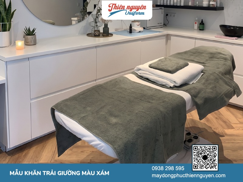 Bộ khăn trải giường spa tông màu xám sang trọng hiện đại