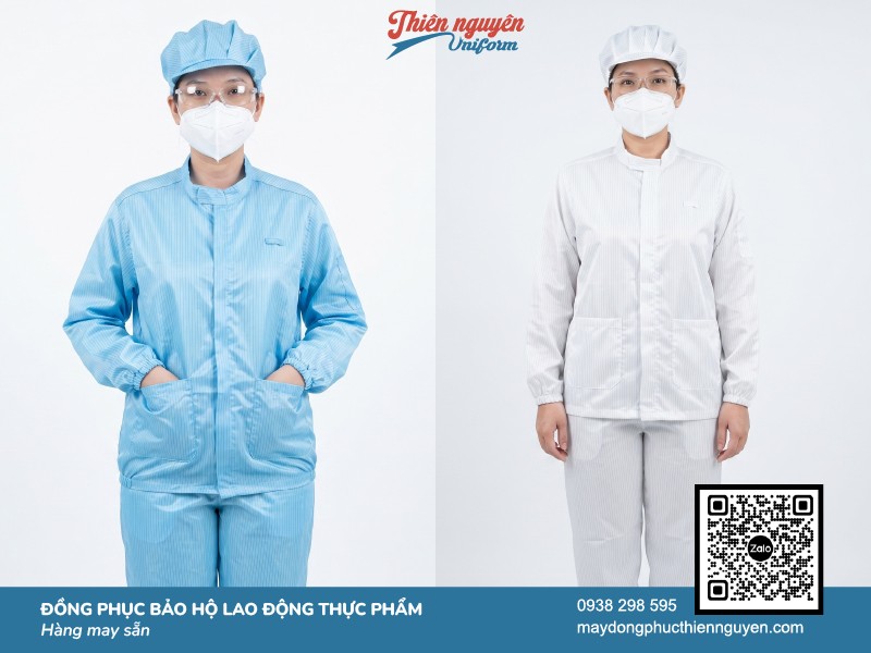 Mẫu quần áo rời bảo hộ ngành chế biến thực phẩm sử dụng chất liệu chống tĩnh điện an toàn