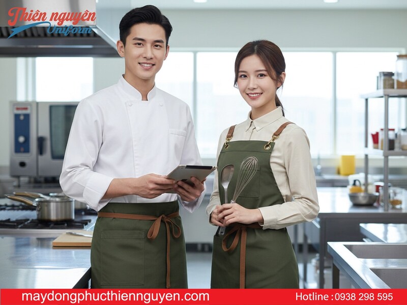 mẫu tạp dề nhân viên bếp đẹp tối màu