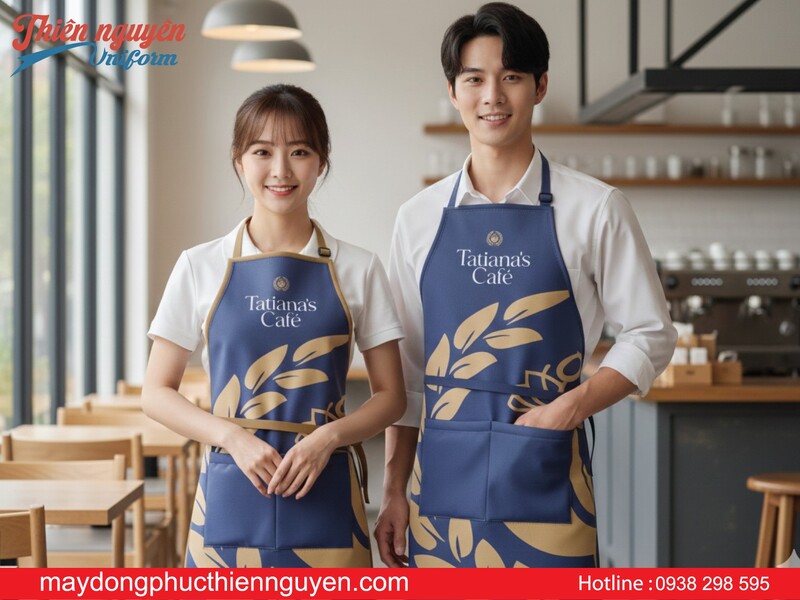 mẫu tạp dề nhân viên phục vụ in logo