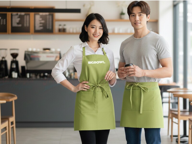mẫu thiết kế tạp dề phục vụ nhà hàng có in logo - Thiên Nguyên Uniform