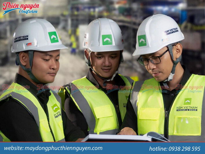 Mẫu áo gile bảo hộ lao động màu xanh dạ quang có in logo