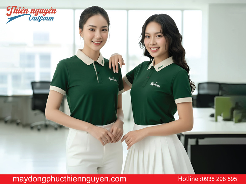 Đây là một mẫu áo thun đồng phục cổ trụ có logo công ty in theo yêu cầu khách hàng tại TPHCM - Thiên Nguyên Uniform