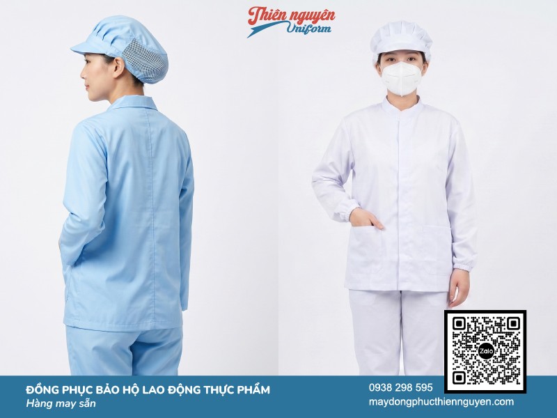 Mẫu quần áo bảo hộ ngành thực phẩm chất liệu vải an toàn