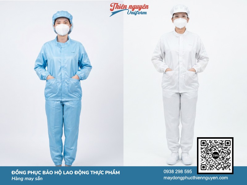 Đồng phục bảo hộ ngành thực phẩm với 2 phiên bản màu trắng và xanh nhạt