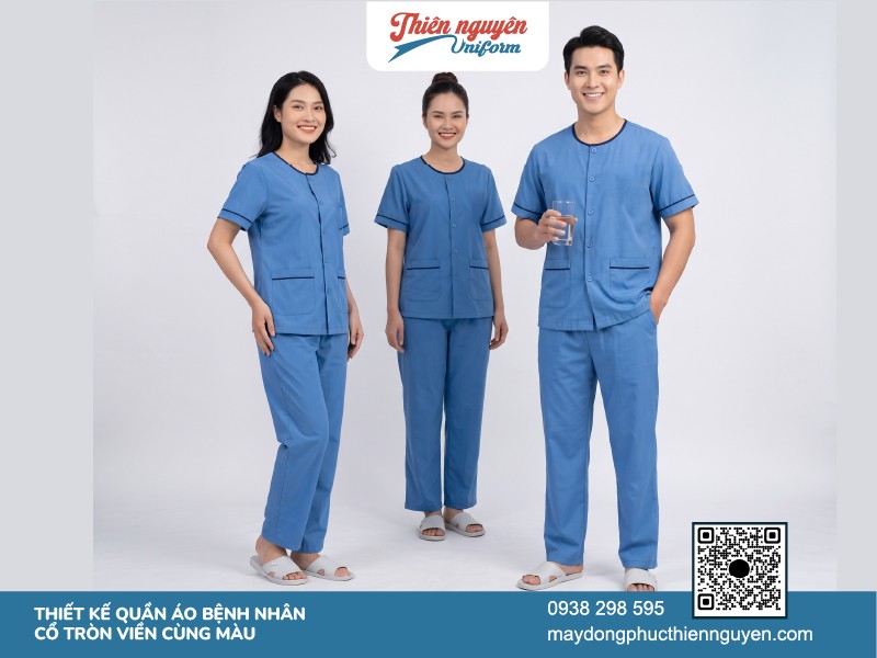 Bộ quần áo bệnh nhân cổ tròn phổ biến cho các bệnh viện phòng khám