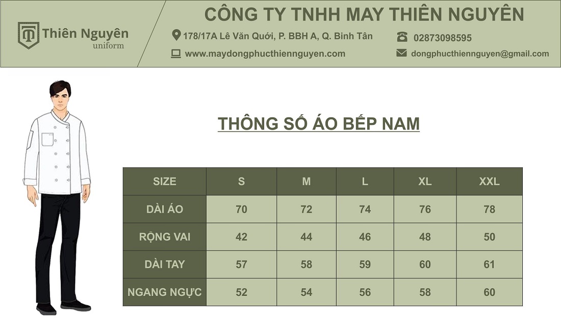 thông số áo bếp nam