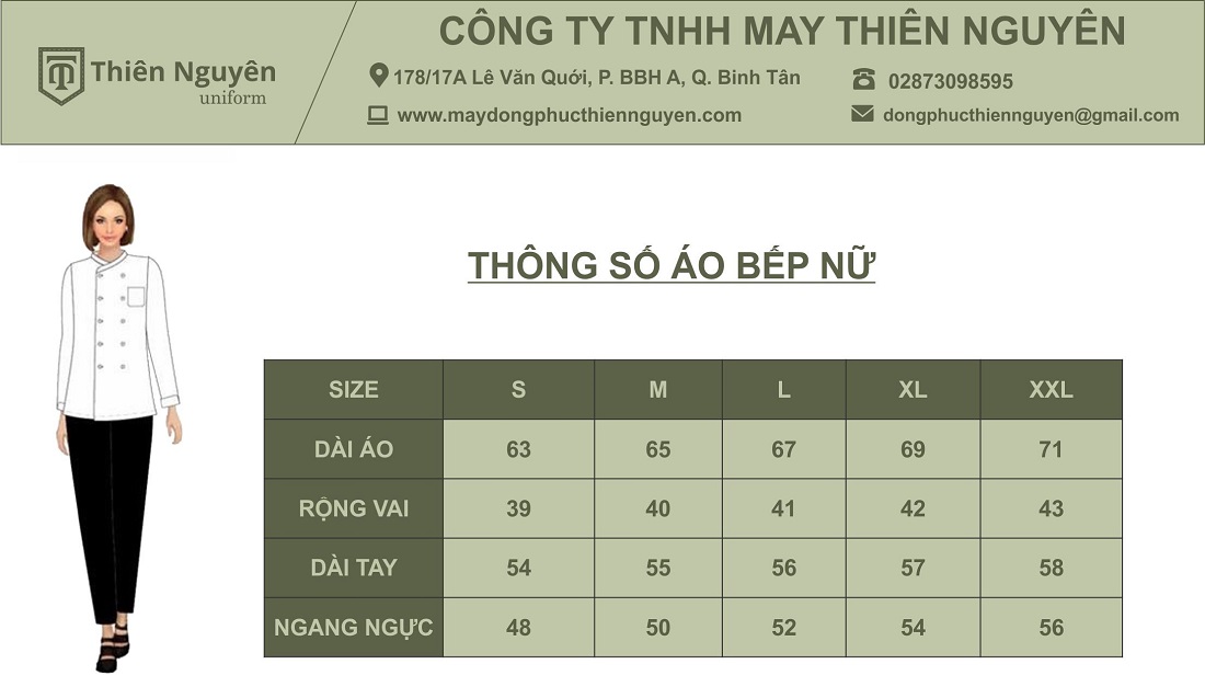 thông số áo bếp nữ