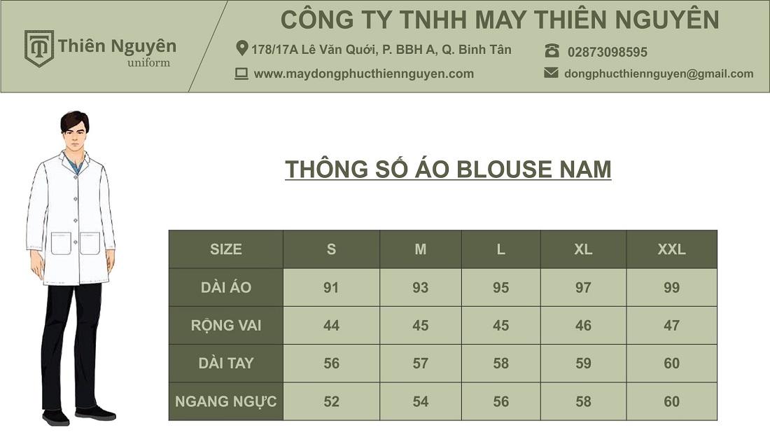 thông số áo blouse nam