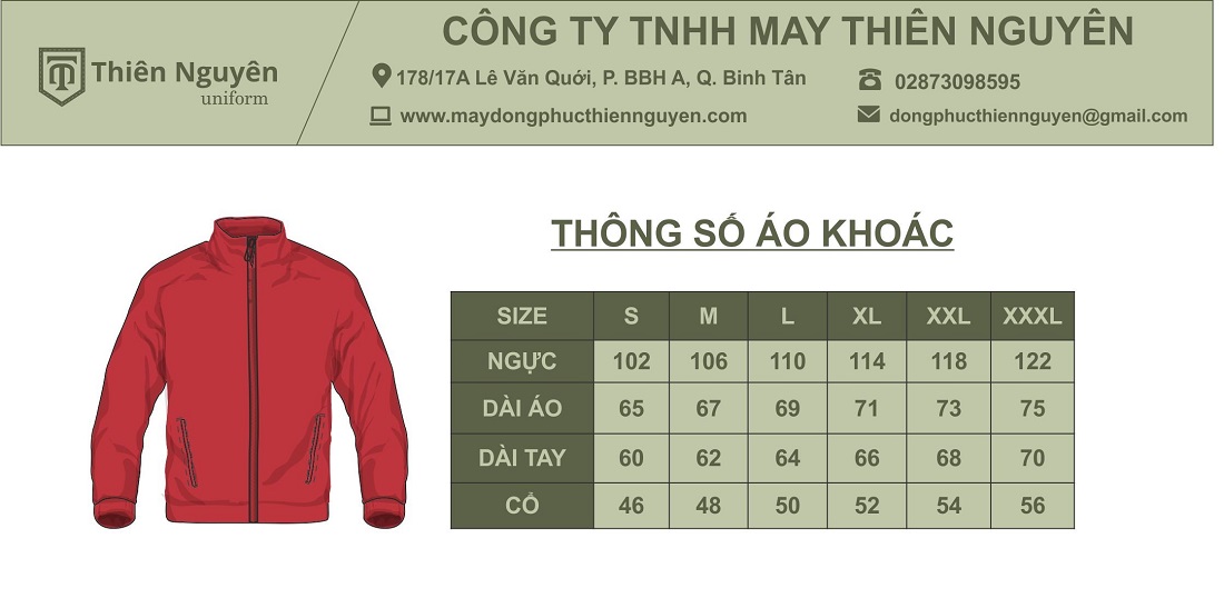 thông số áo khoác