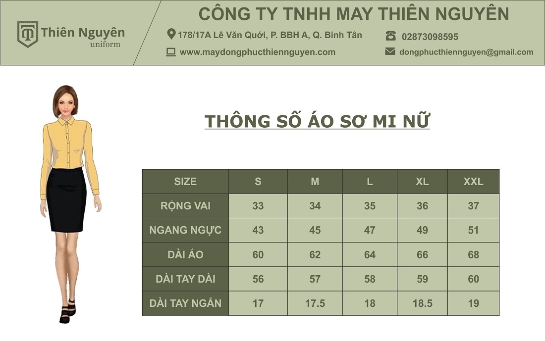 thông số áo sơ mi nữ