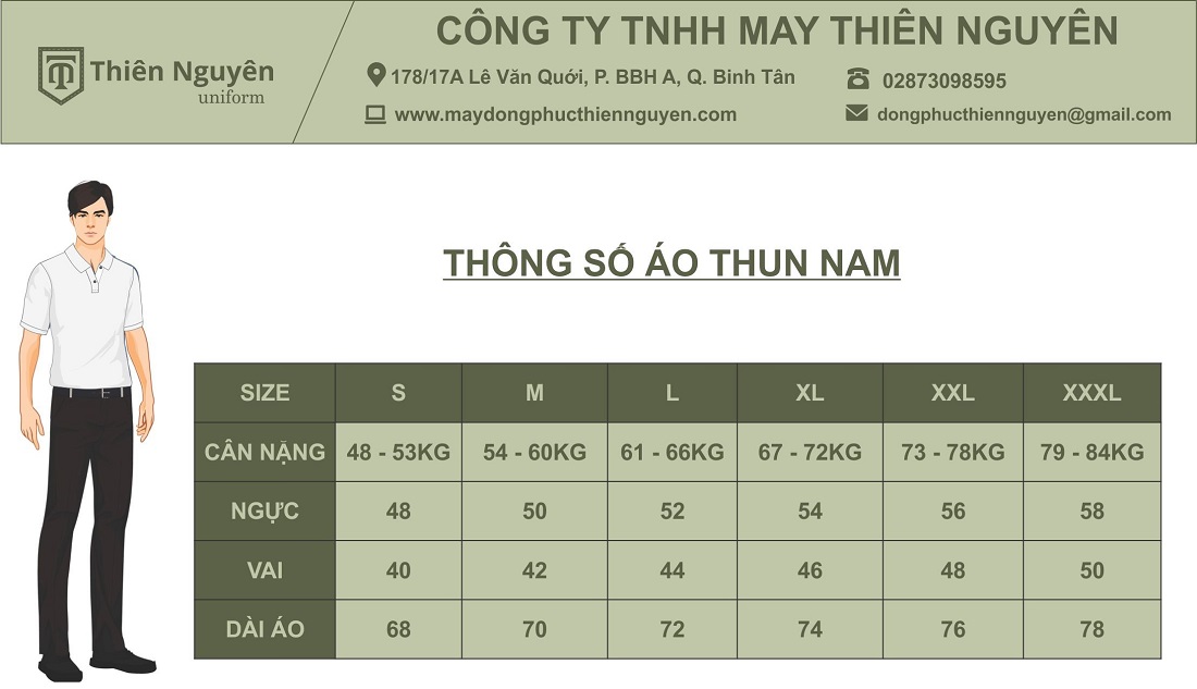 thông số áo thun nam