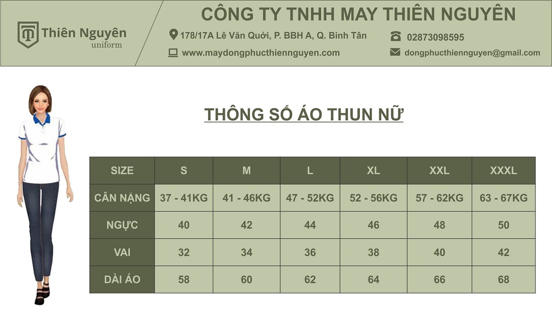 thông số áo thun nữ