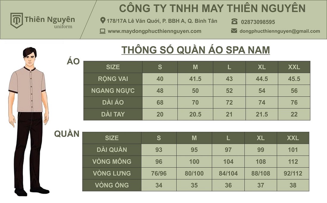 thông số quần áo spa nam