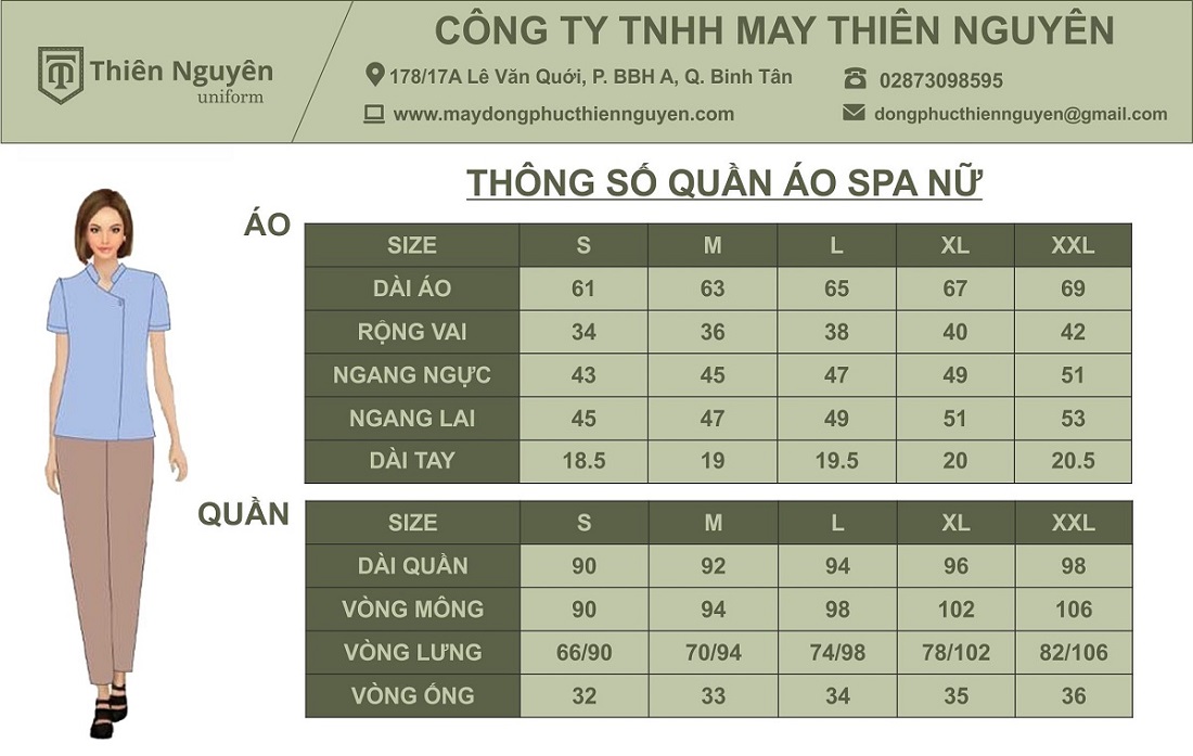 thông số quần áo spa nữ