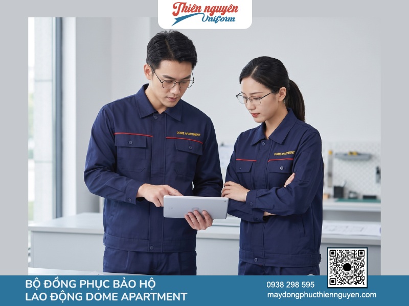 Mẫu đồng phục bảo hộ lao động xanh navy chất vải kaki dày dặn form dáng chuẩn đẹp