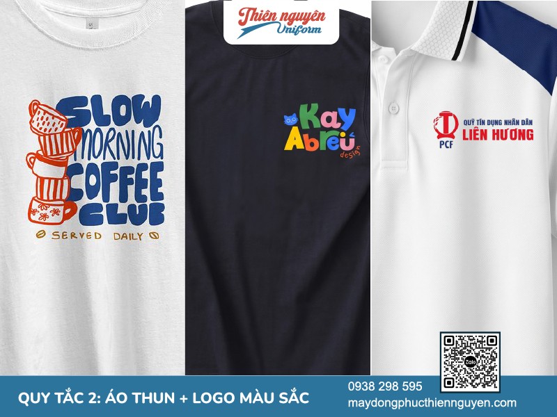 Logo có màu sắc tươi đậm đi với áo thun đồng phục có tông màu trung tính