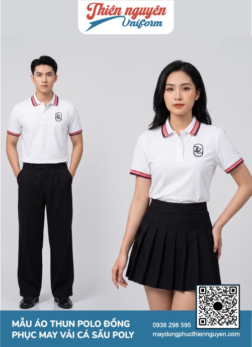 Mẫu đồng phục áo thun polo phối với thiết kế bo dệt tổ ong