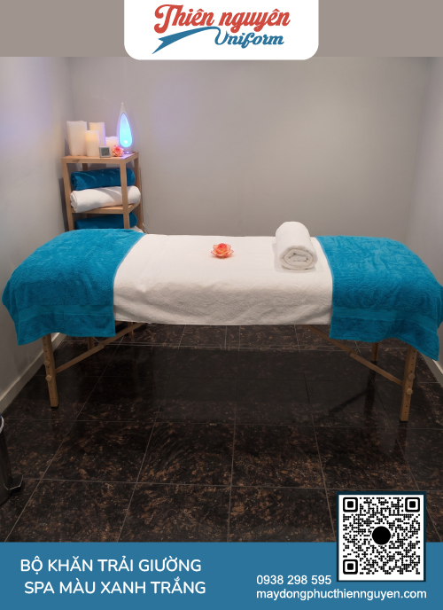 Bộ khăn trải, khăn đắp spa cotton 100% màu xanh dương