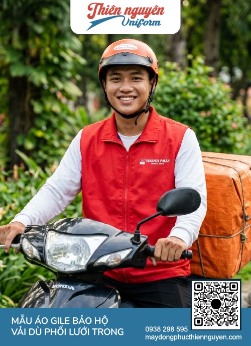 Áo gile bảo hộ lao động vải dù phối lưới bên trong