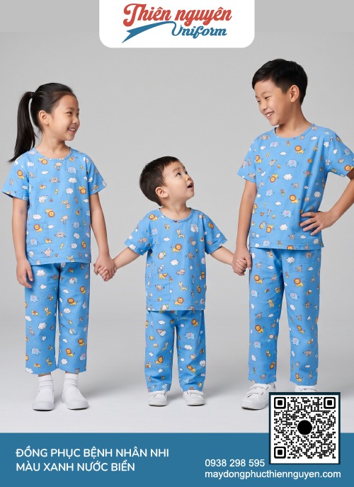 Đồng phục bệnh nhân nhi màu xanh nước biển
