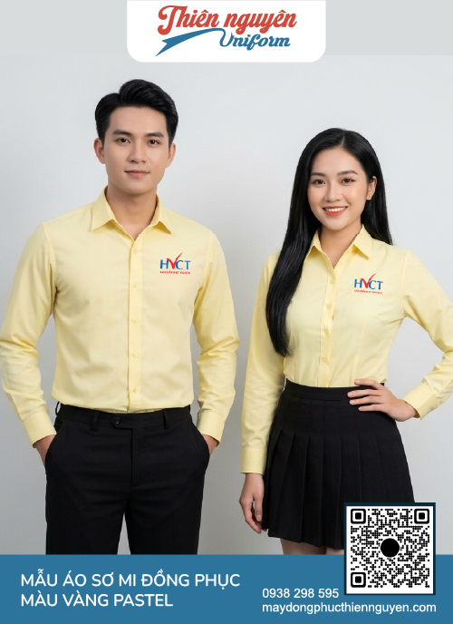 Mẫu đồng phục áo sơ mi màu vàng pastel tươi sáng HVCT