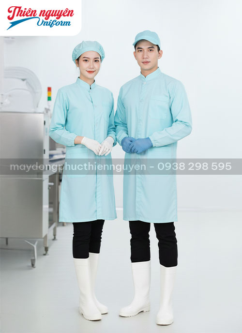 Áo blouse phòng thí nghiệm cổ trụ dài tay