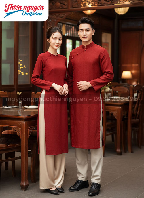 Áo dài đồng phục màu đỏ - 022