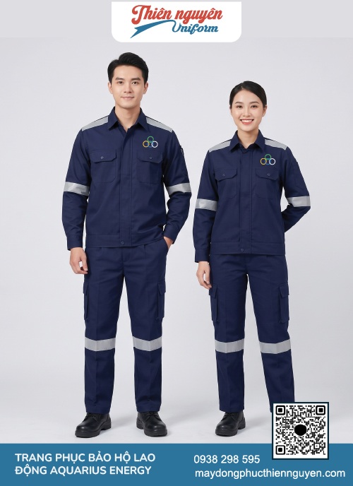 Bộ đồng phục bảo hộ lao động xanh navy có dải phản quang Aqurius Energy