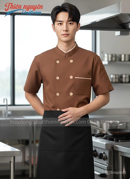 Đồng phục áo bếp nam màu nâu - 034