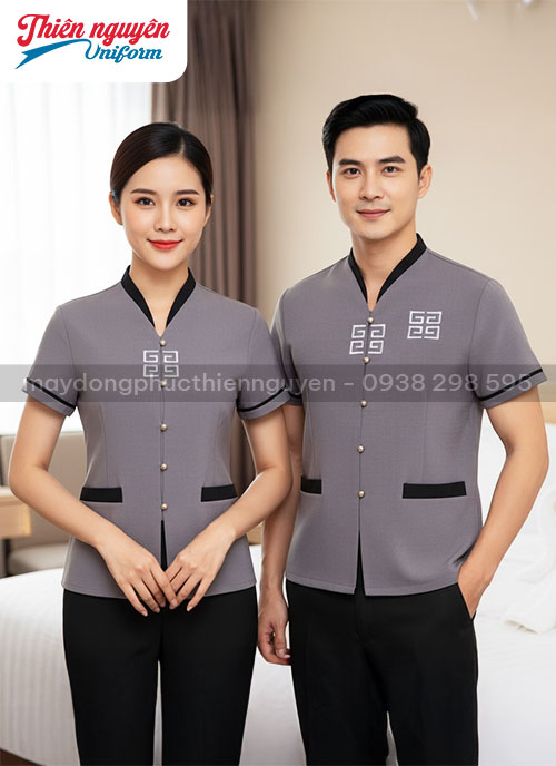 Đồng phục buồng phòng khách sạn cho nam nữ màu xám - 41