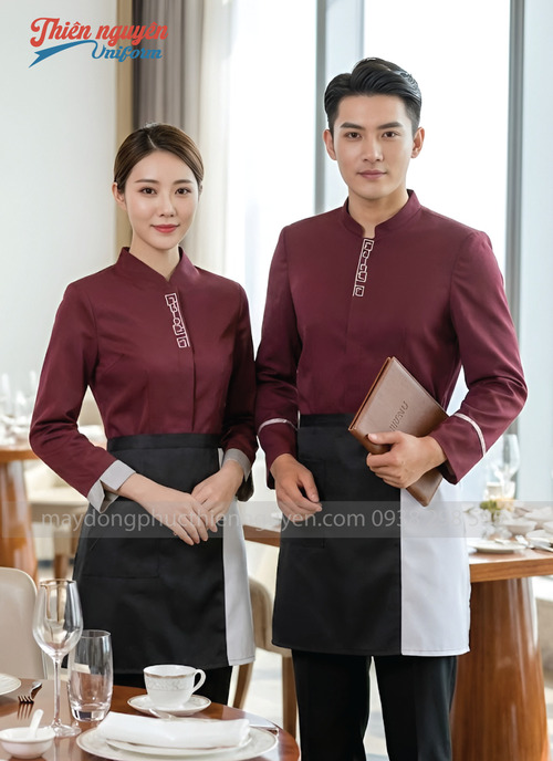 Đồng phục nhân viên nhà hàng màu đỏ - 054