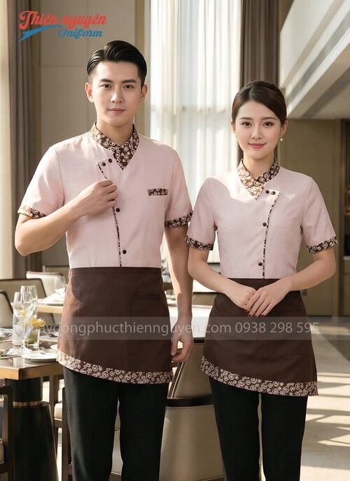 Đồng phục nhân viên nhà hàng màu hồng - 050