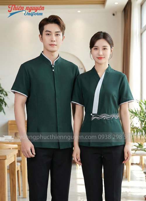 Đồng phục nhân viên nhà hàng màu xanh - 049