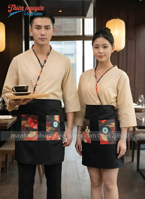 Đồng phục nhân viên nhà hàng Nhật màu be- 008