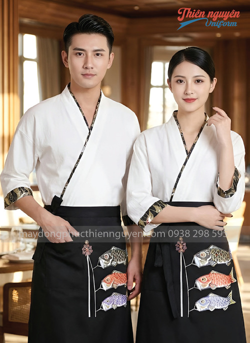Đồng phục nhân viên nhà hàng Nhật màu trắng - 004