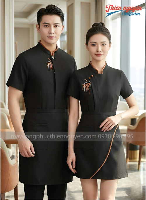Đồng phục nhân viên phục vụ nhà hàng màu đen - 055