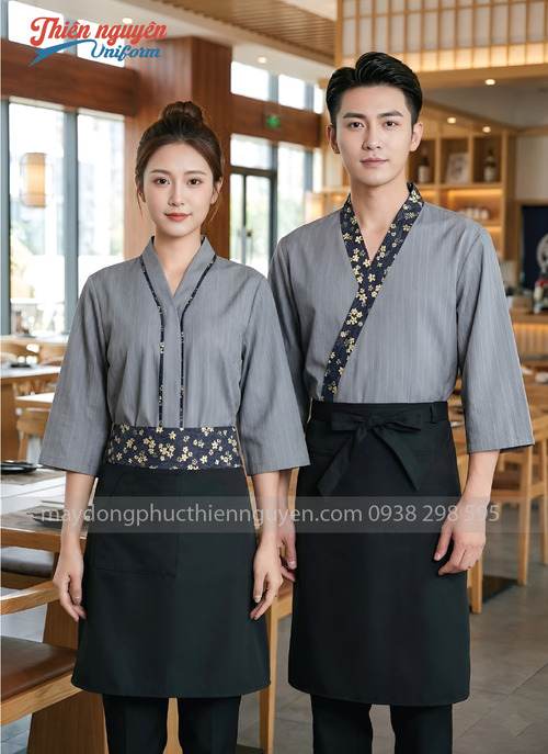 Đồng phục phục vụ nhà hàng Nhật màu xám - 006