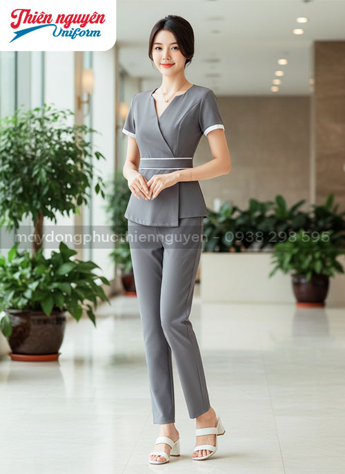 Đồng phục spa cho nữ cổ tim - 098