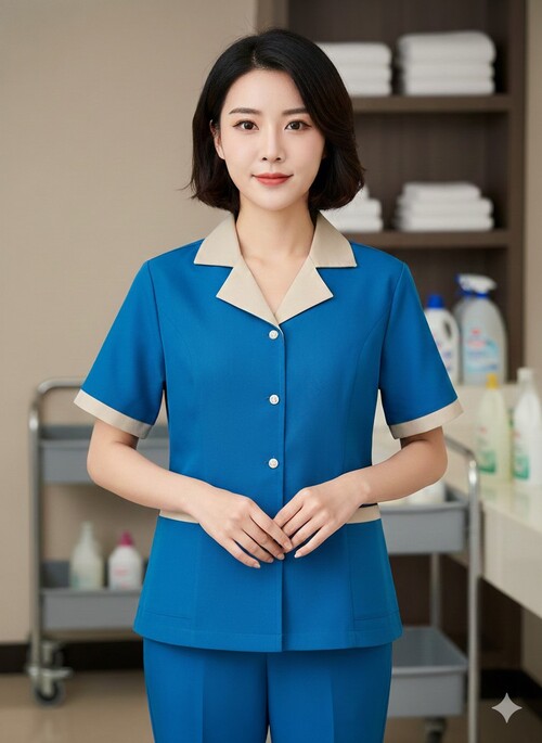 Đồng phục tạp vụ nữ màu xanh dương - 036