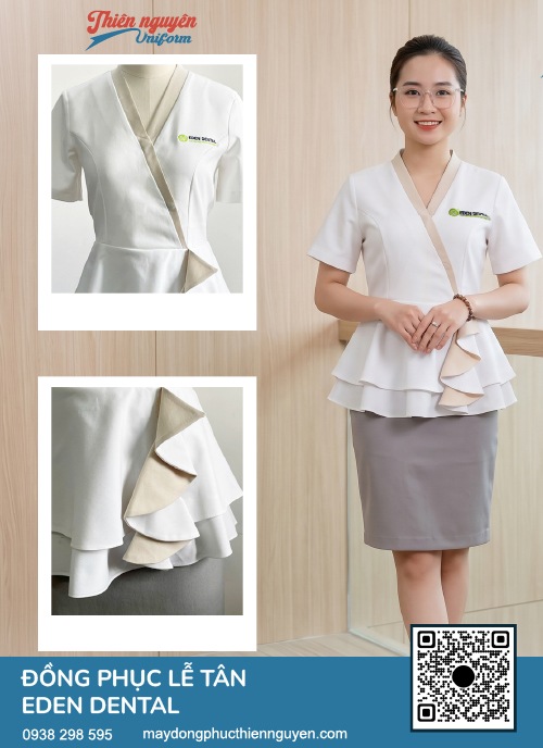 Mẫu đồng phục lễ tân nha khoa EDEN DENTAL kiểu dáng peplum