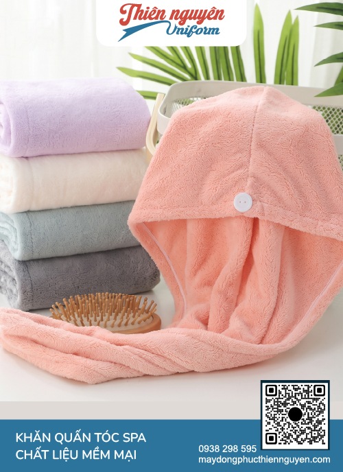 Khăn quấn tóc spa microfiber màu cam đào