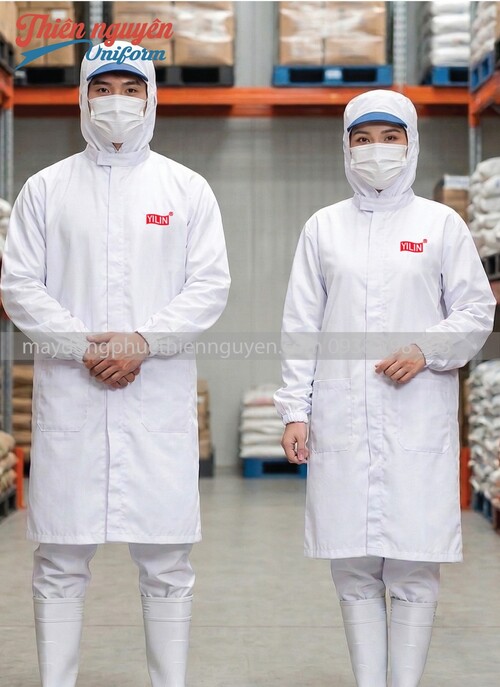 Mẫu áo blouse liền nón thực phẩm công ty Yilin
