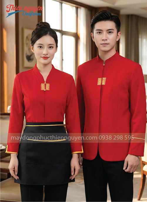 Áo đồng phục nhân viên nhà hàng Trung Quốc màu đỏ - 005